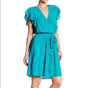 Dr2 teal flutter sleeve dress